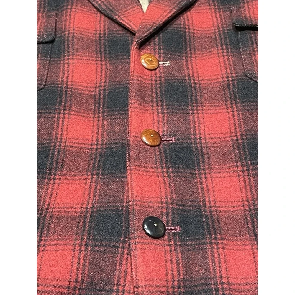 Paul Smith Red Ear Wool Plaid Field Jacket Blazer Men XL Red Black Buffalo Check